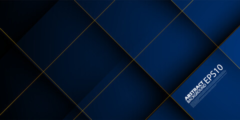 Abstract dark blue background with realistic cross shadow and gold lines. Dark design with 3D concept. Blue futuristic wallpaper.Eps10 vectror