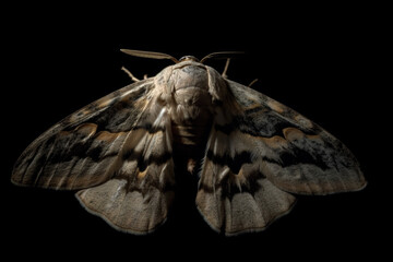 A close up of a moth on a black background. AI generative. Generative AI - obrazy, fototapety, plakaty