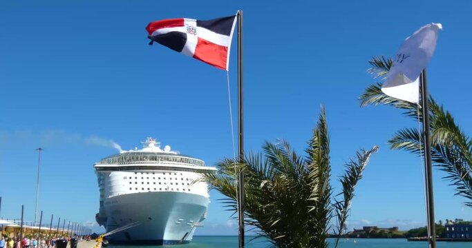 Cruise ship docked in the tourist Port Of Taino Bay, Puerto Plata, Dominican Republic