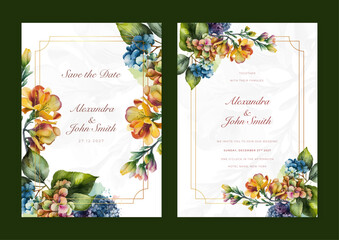 orange orchid floral flower beautiful hand drawn wedding invitation card watercolor