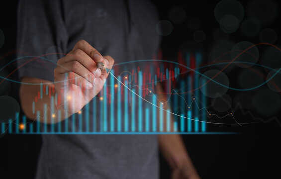 Investors' growth charts and investment analysis concepts of business growth, profit, development, and success Financial market graph presentation about stock market developments and profits.