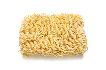 Raw instant noodles on white background
