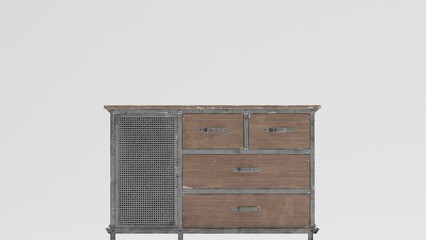 wooden drawer isolated on white background in the front isometric view.