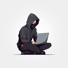 vector illustration, hacker hacking with his laptop
