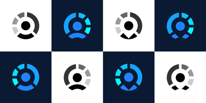 Collection of circle progress logo design with people logo and pin location design graphic vector illustration. Recruitment process symbol, icon, creative.