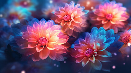 Fototapeta premium Vivid Hydrangeas with Intricate Flower Petals and Glowing Luminescent Backlight on Pastel Background - Generative AI