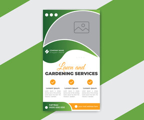 Lawn garden services social media story or web banner design template