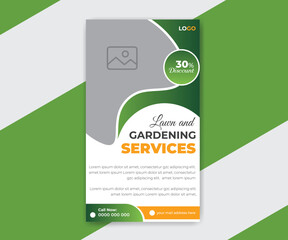 Lawn and garden maintenance social media stories and web banner template