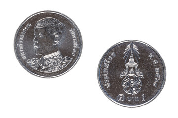The obverse and reverse side of Thailand 1 Baht coin