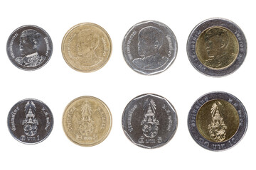 A obverse and reverse side of Thailand Baht coins