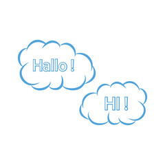 Set of speech bubbles. Hi, Hallo, wow. Vector illustration