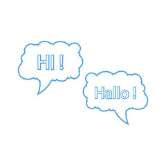 Set of speech bubbles. Hi, Hallo, wow. Vector illustration