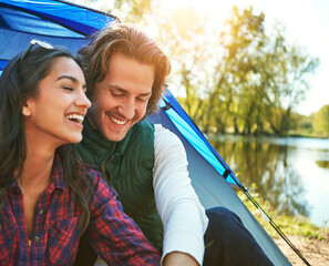 Go somewhere where cell service isnt an option. an adventurous couple out camping together.