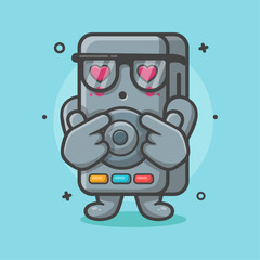 cute speaker audio character mascot with love sign hand gesture isolated cartoon in flat style design