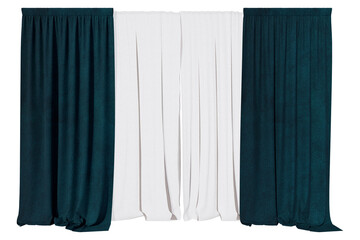 curtains green velvet blackout with curtains sheer in PNG isolated on transparent background. with a 3D image rendering
