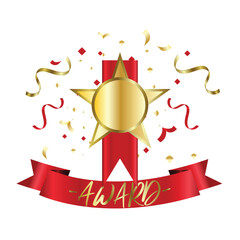 Golden cups award for winners and others sport trophy. Golden reward and gold trophy for championship golden badge or golden medal. Vector illustration