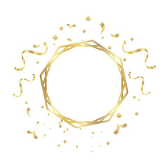 Gold Frame Gold collection of geometrical polyhedron with ribbons ornament, art deco style for wedding invitation, luxury templates, decorative patterns, Modern abstract elements