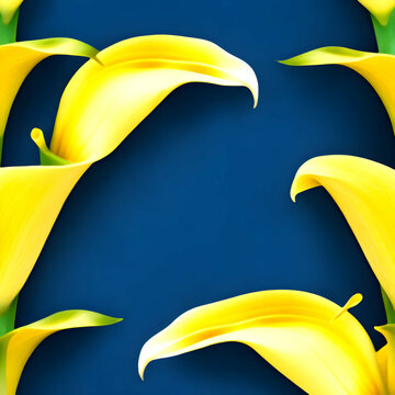 beautiful calla lily and alcatraz flower, yellow with blue background