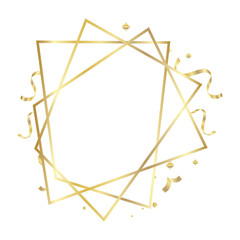 Gold Frame geometrical polyhedron with ribbons ornament, art deco style for wedding invitation, luxury templates, decorative patterns, Modern abstract elements, isolated on backgrounds.