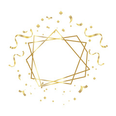 Gold Frame geometrical polyhedron with ribbons ornament, art deco style for wedding invitation, luxury templates, decorative patterns, Modern abstract elements, isolated on backgrounds.
