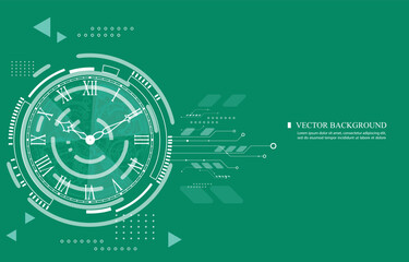 Technology vector background.digital cyber network.analog clock.technology clock