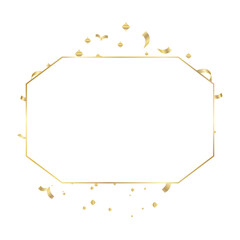Gold Frame geometrical polyhedron with ribbons ornament, art deco style for wedding invitation, luxury templates, decorative patterns, Modern abstract elements, isolated on backgrounds.