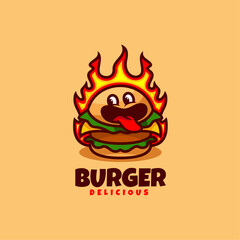 Vector Logo Illustration Burger Mascot Cartoon Style.