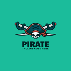 Vector Logo Illustration Pirate Mascot Cartoon Style.
