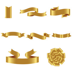 Gold Ribbon Set InIsolated White Background, Vector Illustration