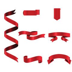 Red Ribbon Set InIsolated White Background, Vector Illustration