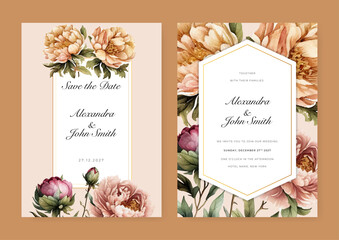 Pink orange rose floral flower beautiful and elegant floral wedding invitation card template