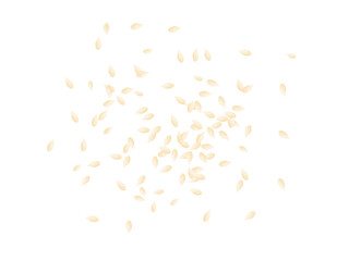 Top view of white sesame seeds scatter over the cut out background, flat vector.