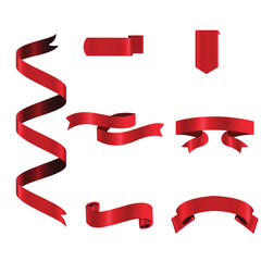 Red Ribbon Set InIsolated White Background, Vector Illustration