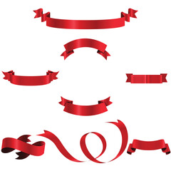 Red Ribbon Set InIsolated White Background, Vector Illustration