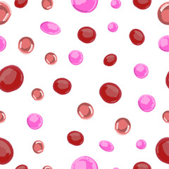 Red, pink and orange watercolor drop on white background as seamless pattern.