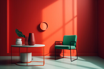 Furniture in modern aesthetic minimal setup studio photography vibrant colours, generative ai