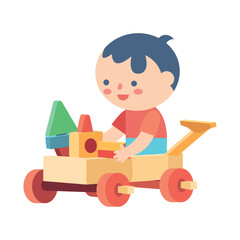 Smiling boys playing with toy car outdoors