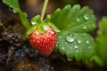 Growing strawberries with drip watering. generative ai