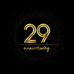 29 years golden number for anniversary with golden glitter and line on a black background