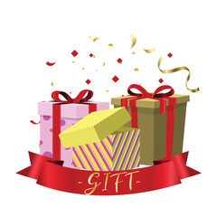 Celebration gift with ribbons, used for, celebration moment. Vector illustration.