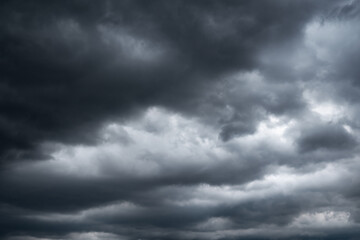 dark clouds make sky in black. Heavy rain thunderstorm. Pattern of clouds overcast predict tornado, Hurricane or thunderstorm and rainy. Dark sky cloudy have storm and lightning thunderbolt.