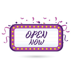 Open banner cinema banner style. glowing retro cinema neon sign. Old Cinema banner. Isolated on white background