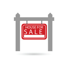 Sale Banner, For sale wooden placard. Real estate sign. Buy or rent house. Vector illustration in flat style