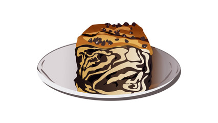 Chocolate Babka Bread on Plate. Sweet braided bread which originated in the Jewish communities of Poland and Ukraine, also popular in Israel. Editable vector illustration in trendy realistic style.