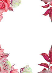 Floral hand draw, water color style, border frame transparent, colorful, vibrant