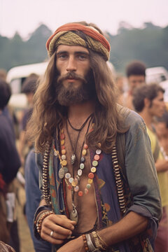 Portrait of a hippie at Woodstock (generative ai)