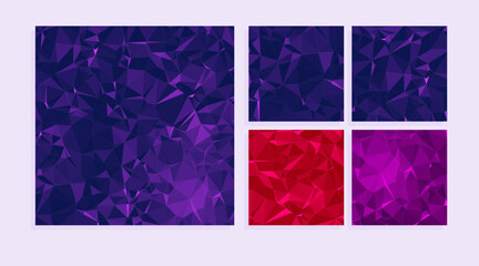 set of square dark colorful backgrounds with triangles 