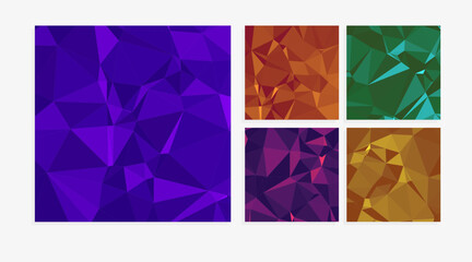 set of square dark colorful backgrounds with triangles 