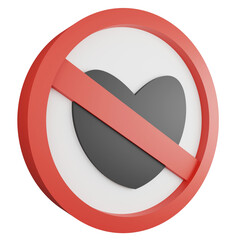 No love sign icon isolated on transparent background , 3D render red mandatory sign