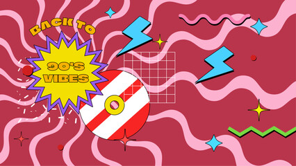 Vector 90s retro party cartoon background illustration in trendy flat style design colorful colourful